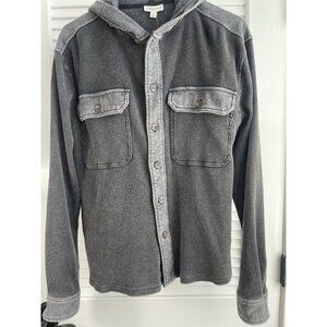 Earthbound Trading Hooded Button Down Grey Waffle Shirt Jacket NWT Men's Small